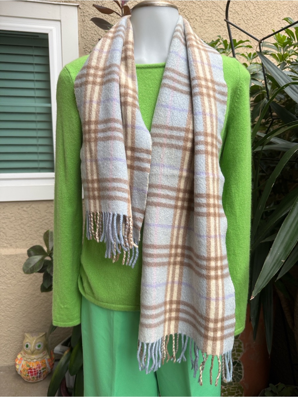 Burberry Plaid Light Blue and Brown Cashmere Scarf